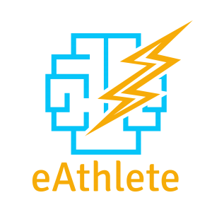 The eAthlete logo which features a brain and a lightning bolt, symbolizing the mental power the brand gives