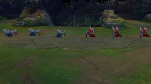 League of Legends Minions meeting in the middle creating a lane freeze